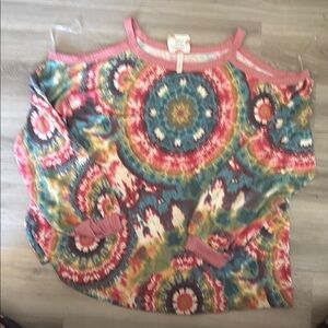 Now and Forever 3/4 Sleeve Orange Pink Cut Out Blouse